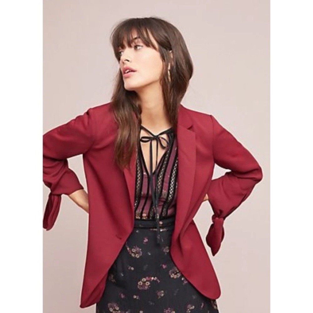 Cartonnier Anthropologie Lloyd Tie Sleeve Blazer Jacket Sz 12 Red